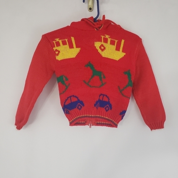 Vintage 80s Novelty Knit Boys Colorblock Sweater size 12 Coloful Primary Colors - Picture 3 of 10